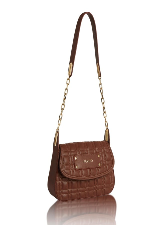 Fargo Aria Shoulder Bag for Women | Vegan Leather Handbag with RFID Pockets, YKK Zipper, Water-Resistant Finish | Stylish College, Casual & Party Use | Made in India (Brown) - Image 1